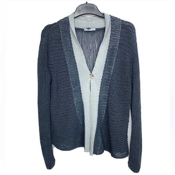 Sarah Pacini Open Knit Heavyweight One Button Cardigan Sweater Sz M Women - Picture 3 of 7